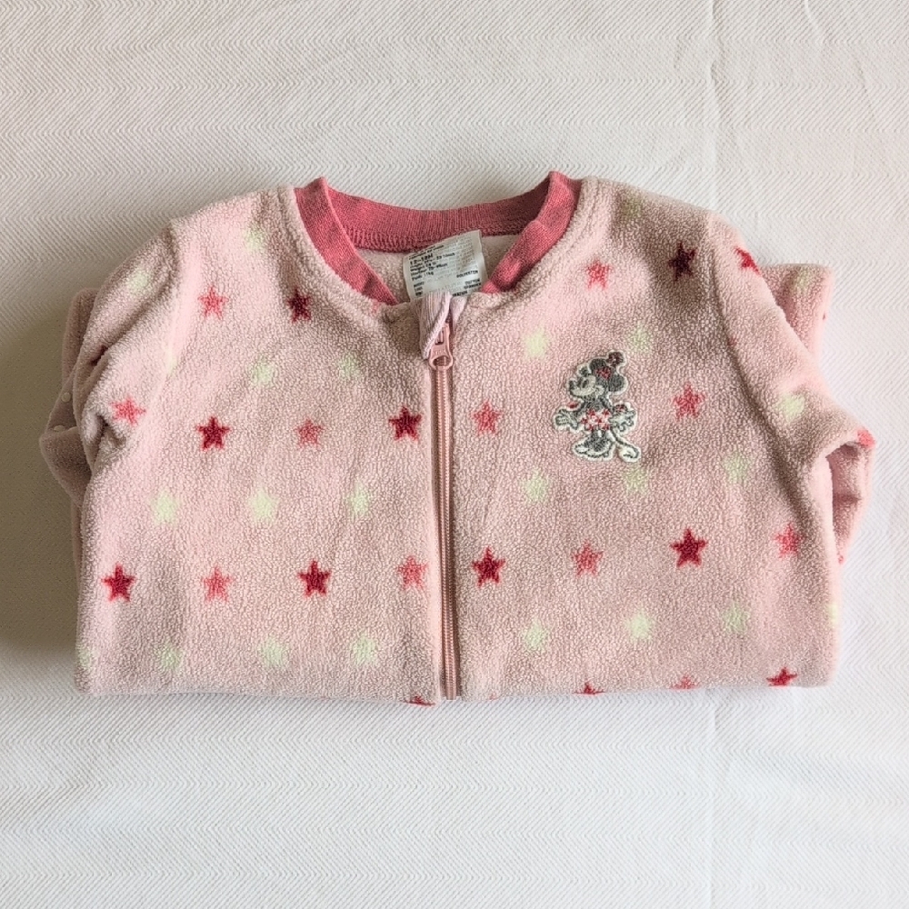uniqlo x disney minnie mouse fleece zipper footie sleeper pajamas 12-18 months